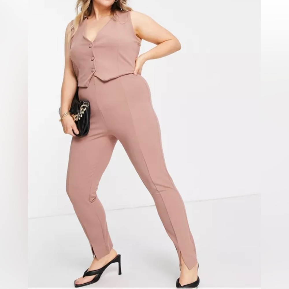 ASOS DESIGN Curve jersey slim split front suit